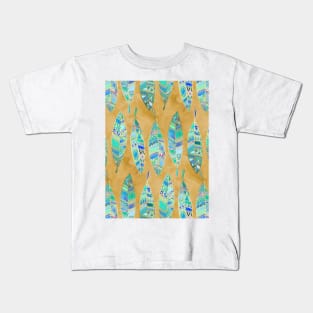 Jeweled Enamel Leaves on Tan Kids T-Shirt